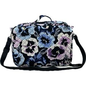 Vera Bradley Plum Pansies GRAND VANITY CASE Makeup Bag Shoulder & Trolley Straps